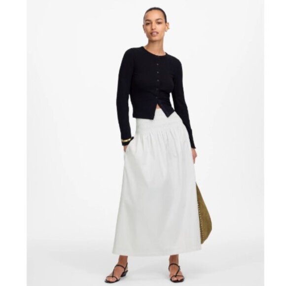 NWT Madewell Smocked Waist Poplin Midi Skirt White Sz XL - Picture 1 of 9